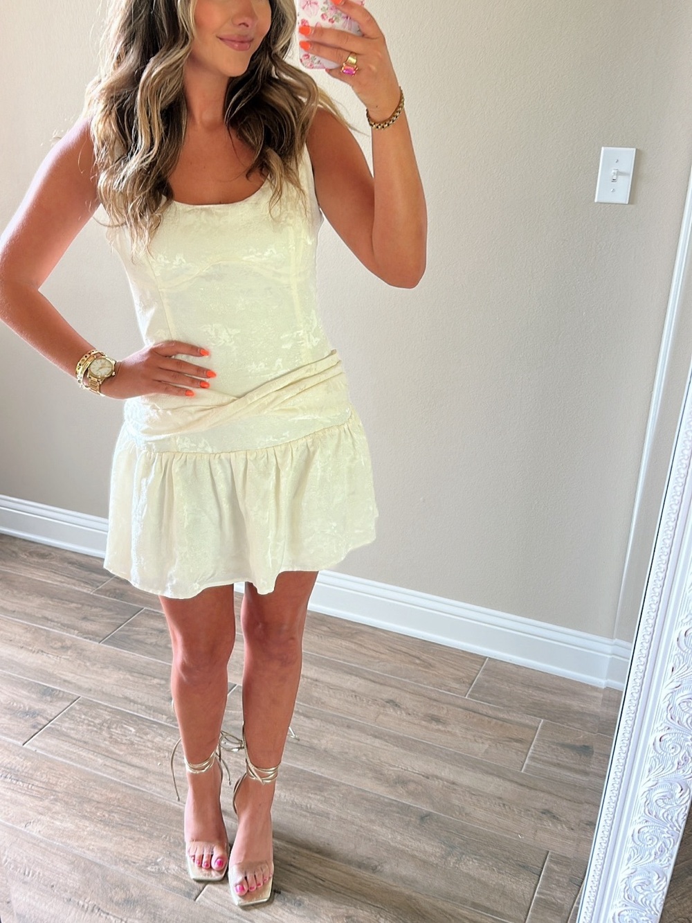 Cream Mini Dress with Ruffle Hemline
